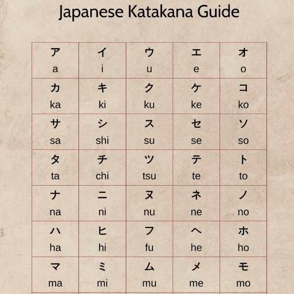 Katakana Alphabet Chart with Examples